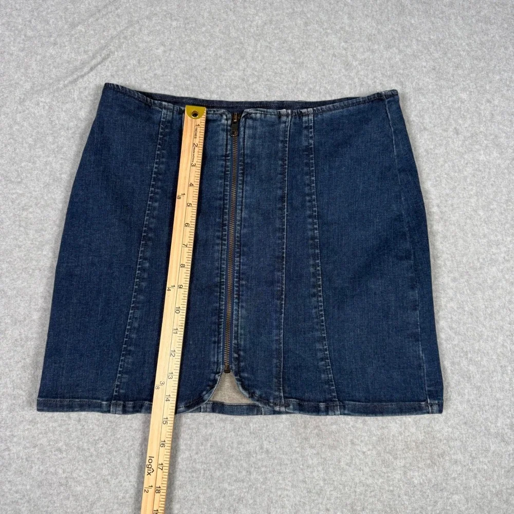 We The Free Free People Denim Mini Skirt Dark Academia Indie Sleeze Zip Size 8